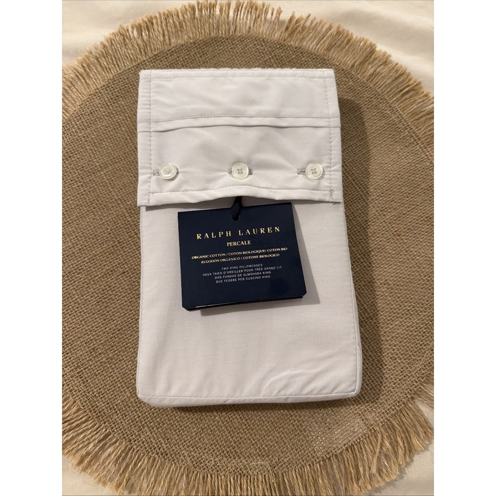 POLO Ralph Lauren 100% Organic Cotton 2 King Size Pillowcases NWT $140 Pebble